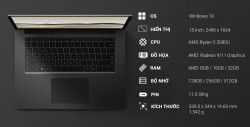 Surface Laptop 3 | AMD Ryzen 5 | Ram 8GB | AMD Radeon Graphics | SSD 128GB | 15inch cảm ứng